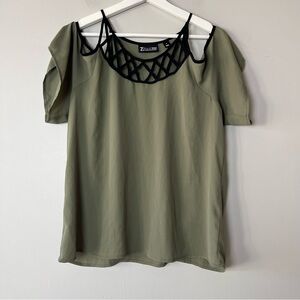 7th Avenue New York and Company Cold Shoulder Green Top Medium
